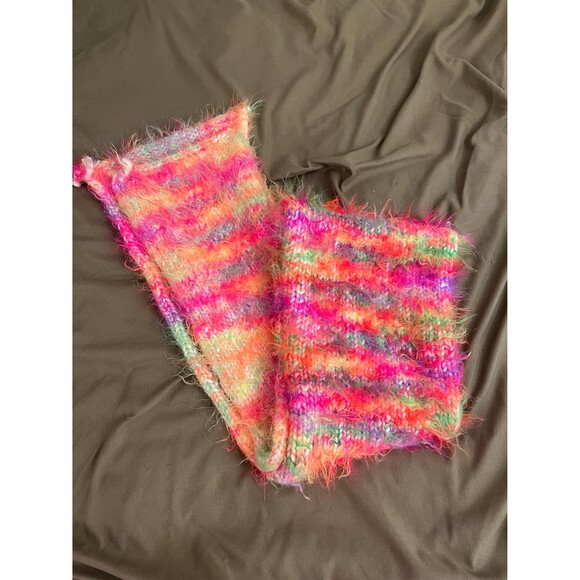 Fuzzy Handknit Rainbow Mottled Scarf - Picture 10 of 10